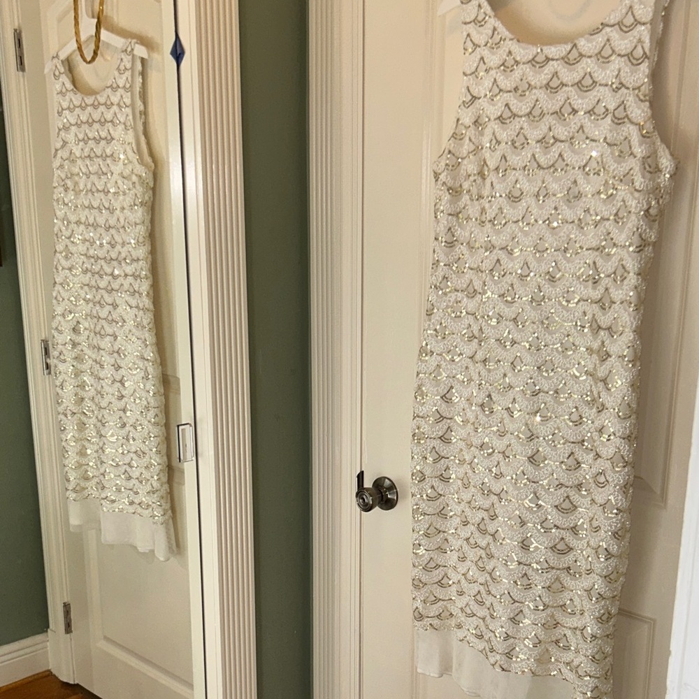 Elegant White/ Gold Sequin Party Dress